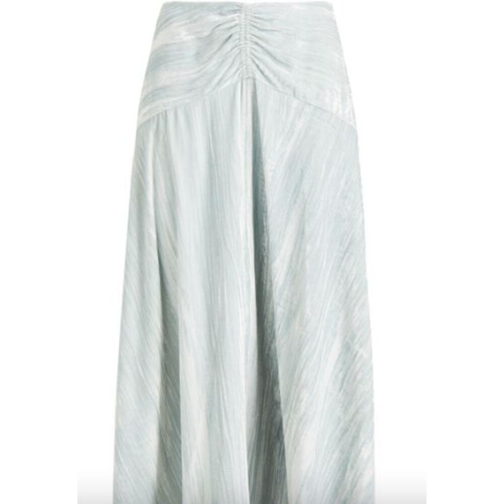Asymmetric ruched crushed-velvet midi skirt